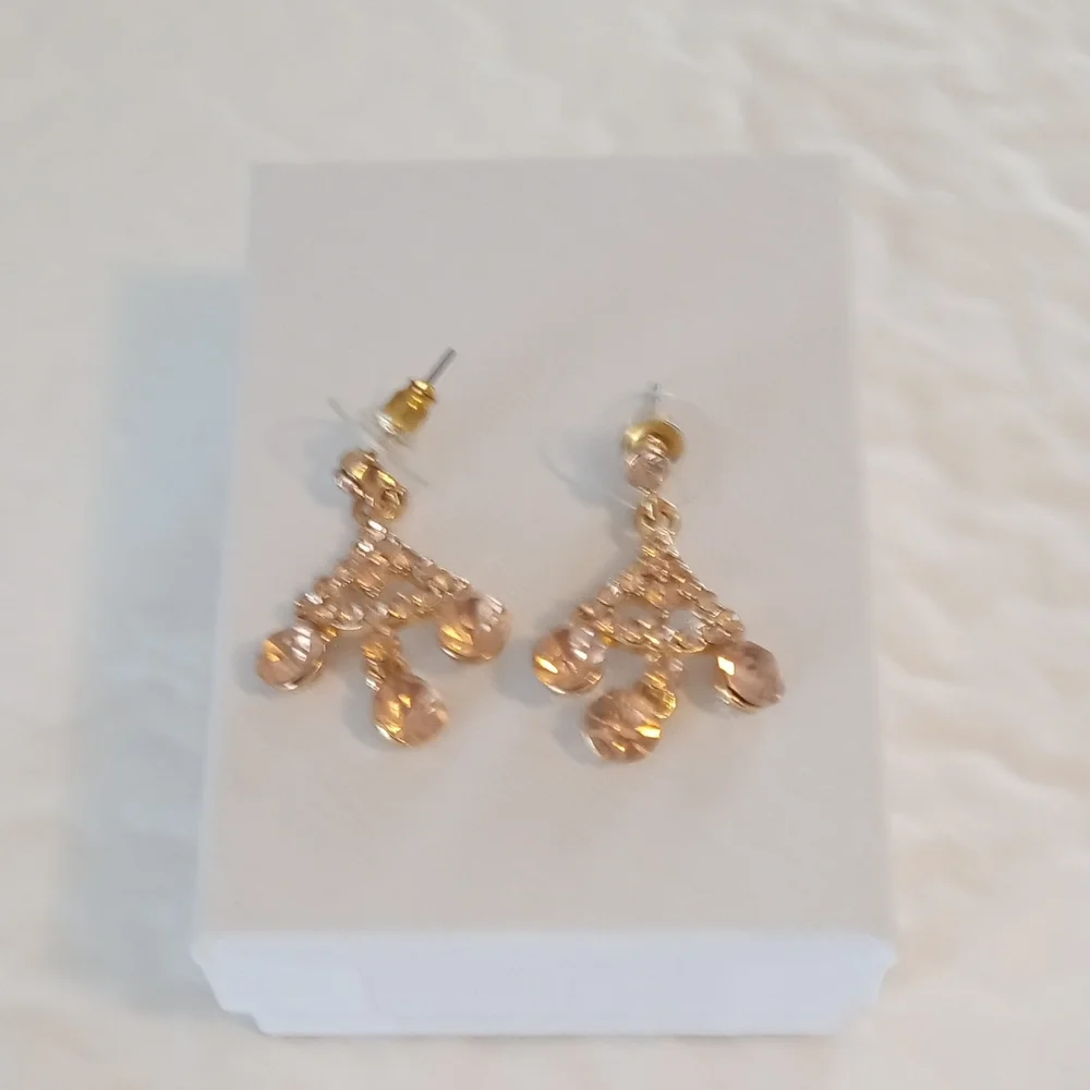 Gold and Pink Chandelier Earrings with Vintage Charm